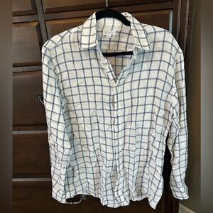 SUNSPEL White Linen Shirt with Blue Windowpane Check size Medium